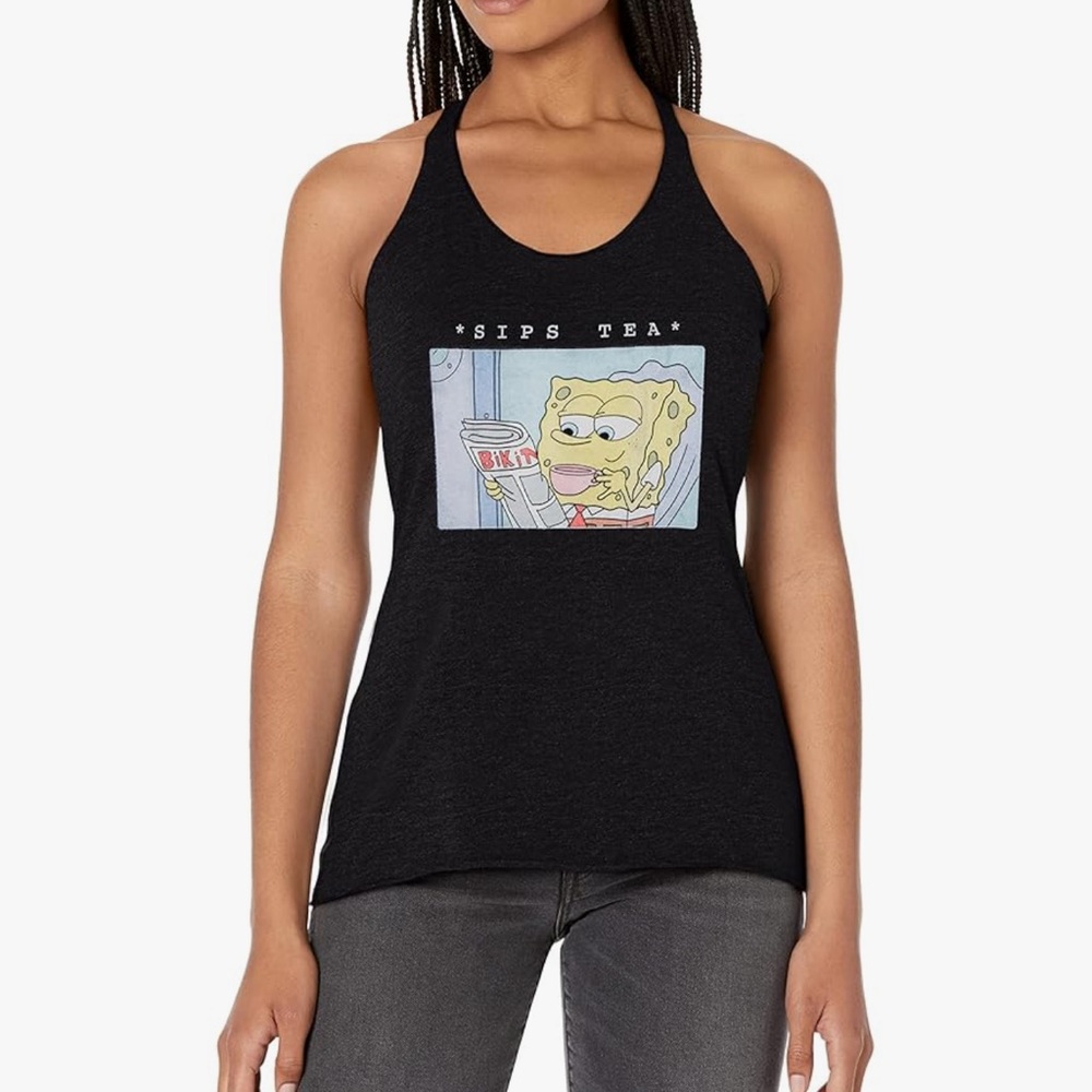 BIN#3 • Nickelodeon Spongebob Squarepants Bob Sips Tea Raceback Tank Top